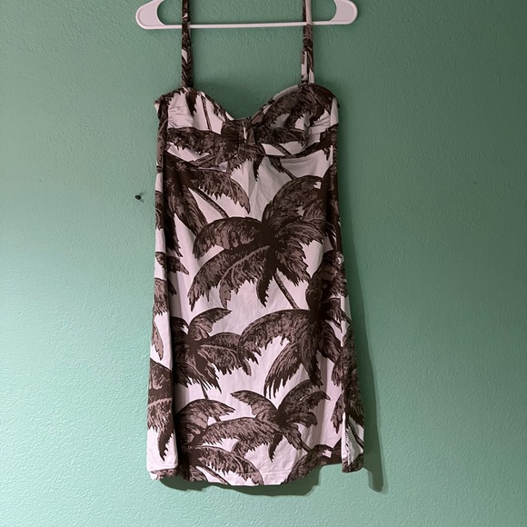 Palm Print Spaghetti Strap Swim Coverup Sundress - Brown & White - Picture 4 of 5
